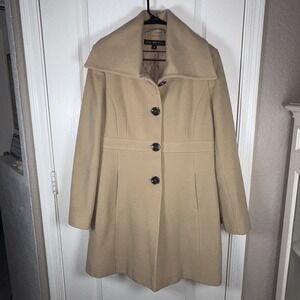 Via Spiga Women's Size 8 Tan Wool Beige Trench Coat 3‑Button Collar
